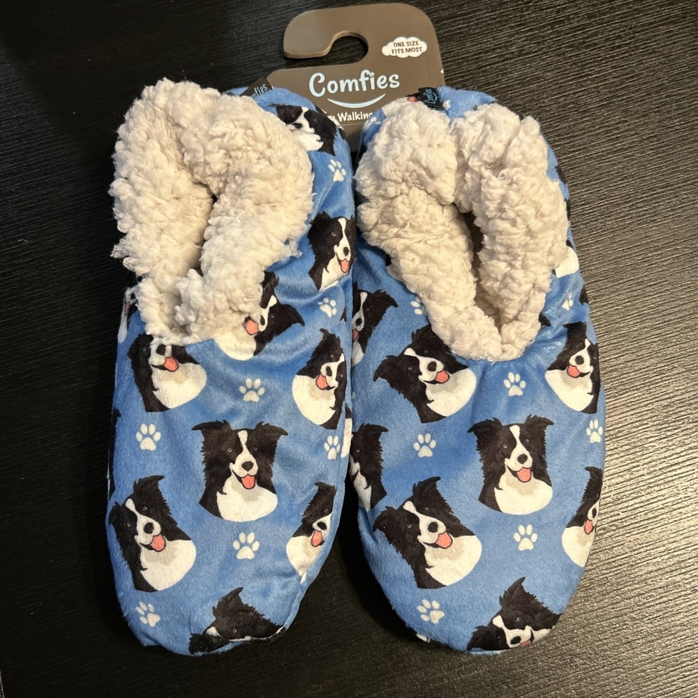 Comfies Slippers Non Slip Comfies Dog Design One Size Border Collie‎ Blue 1249